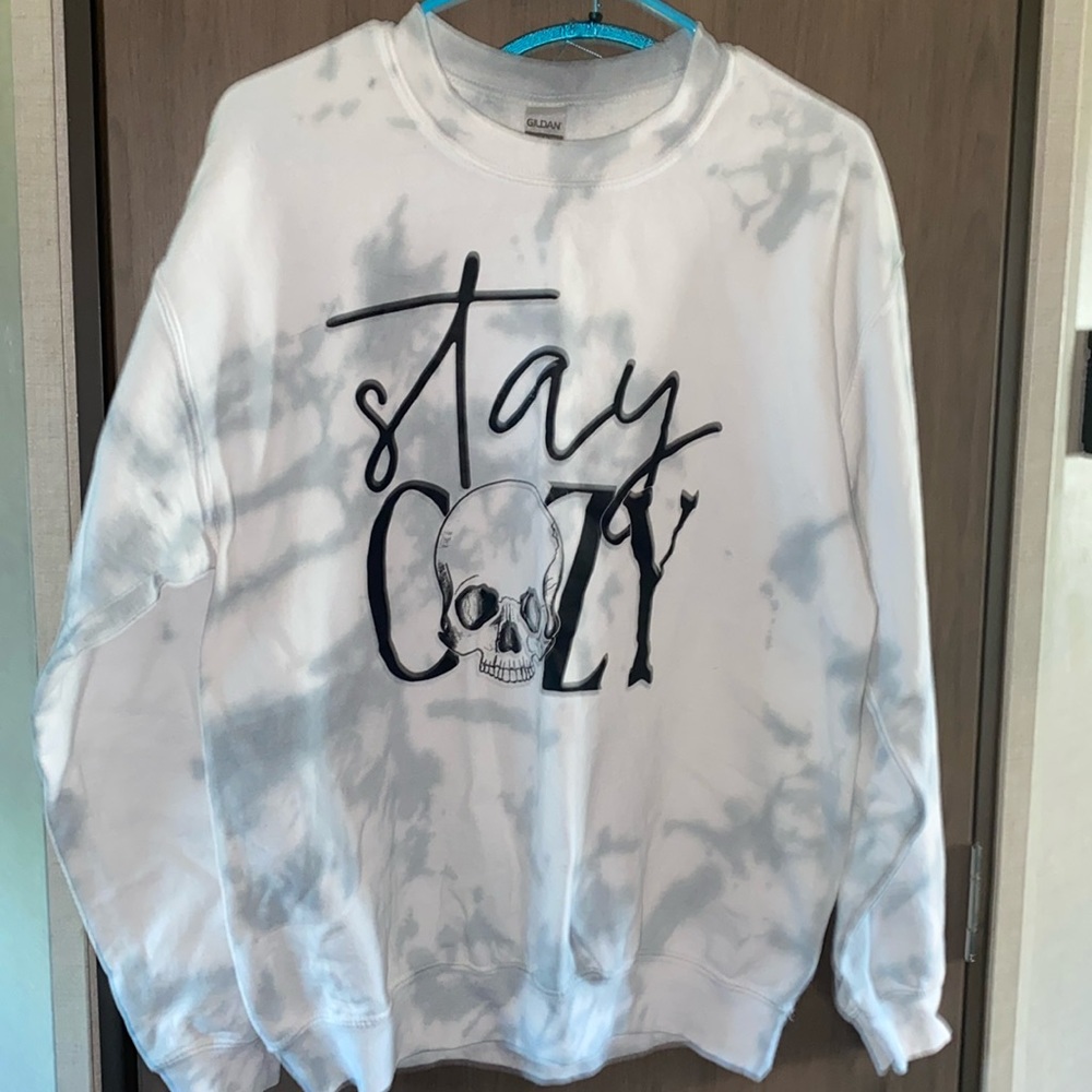 Grey and white stay cozy crew neck